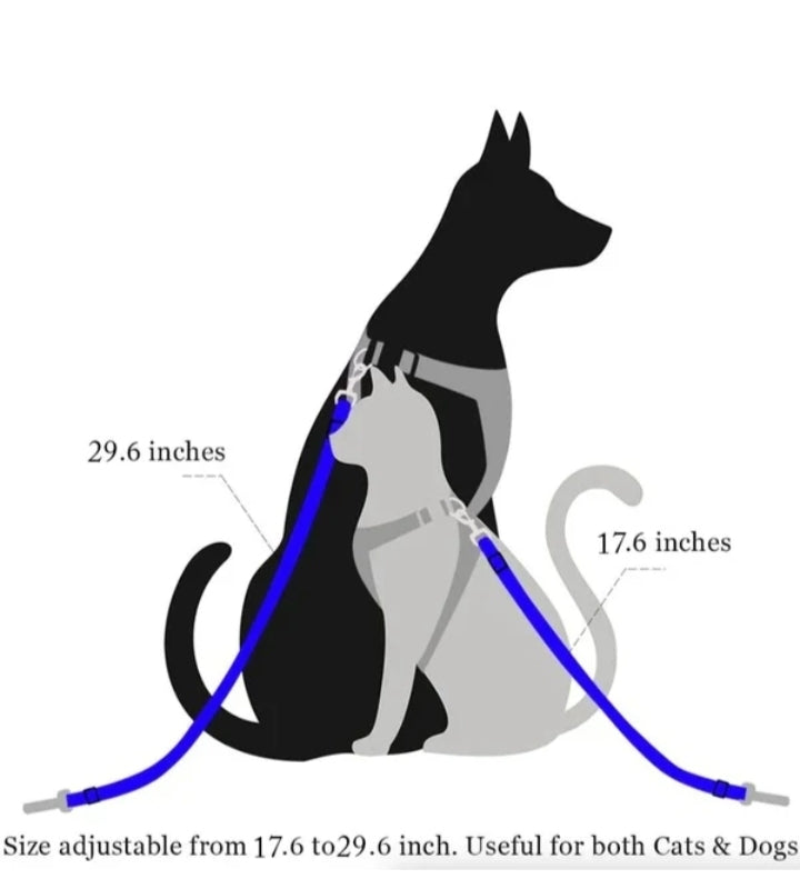 Diagram showing the dog car seat belt adjusts from 17.6 to 29.6 inches to fit different pets