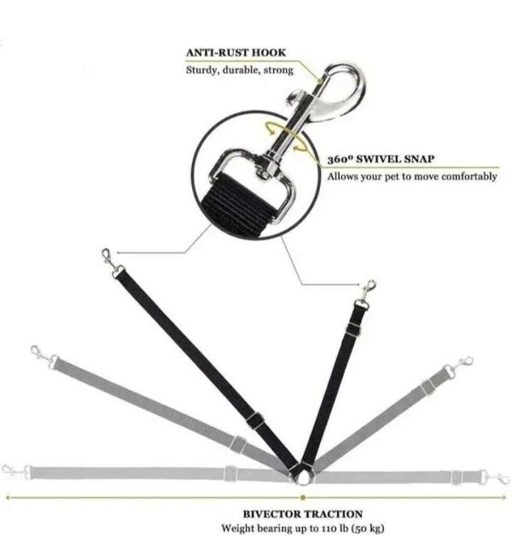 Diagram of the anti-rust snap hook and 360-degree swivel on the nylon tether, weight-bearing to 110 lb