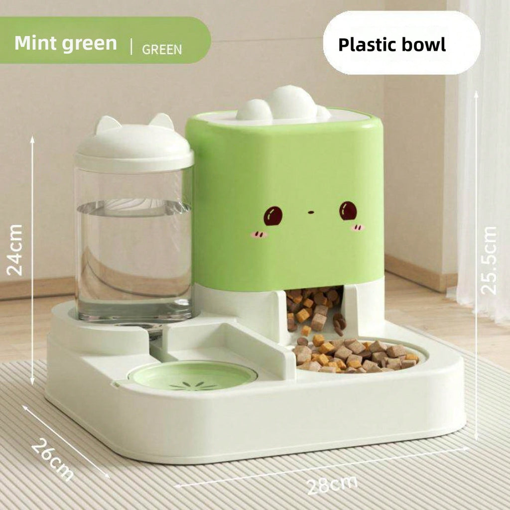 2-in-1 gravity dog feeder and water dispenser station with a 2300ml food hopper and 1000ml water bowl
